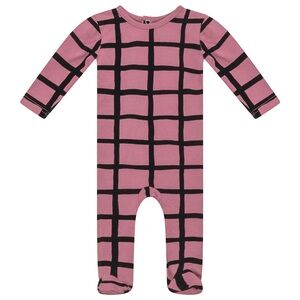 NWOT 365 Mauve pink rose black velvet check squares footie back snap 0/3